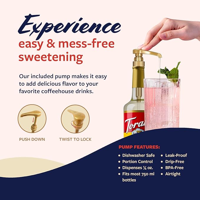 Torani Diamond Anniversary Syrup for Drinks, Bright & Crisp Bubbly Flavoring with Vanilla Notes, Glass Bottle with Pump Included, 25.4 Fl Oz