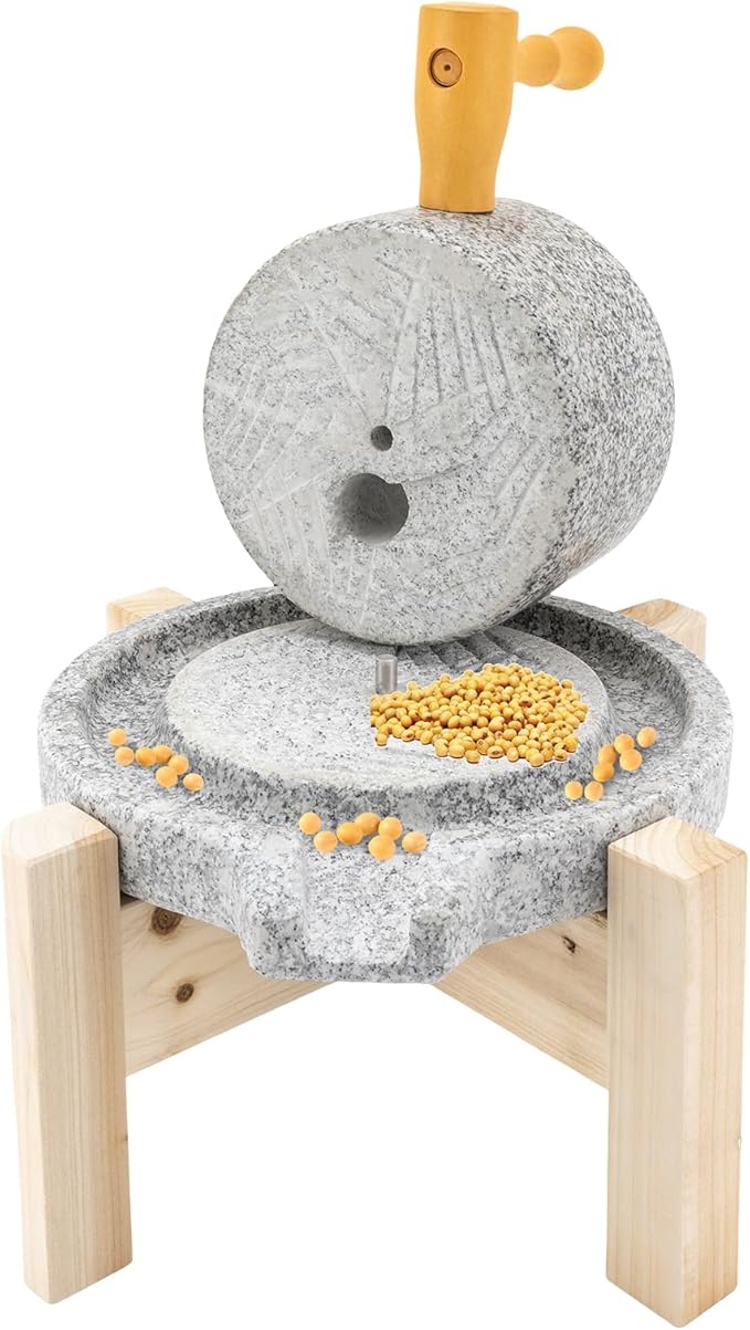 Stone Grain Mill w/Solid Wood Base Stone Grain Mill Grinder for Home - Handmade Traditional Countertop Mill Disc Grainer Mill Hand Crank Food Natural Disk Grinder for flour Spiced Barley Soy Tortillas