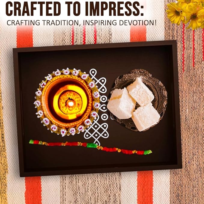 Coffee Table Tray with Handles, Return Gifts for Pooja, Return Gifts for Housewarming, Return Gifts, Indian Return Gifts, Indian Return Gifts for Pooja Bulk - 10" X 8" X 2" Size (4, Brown)