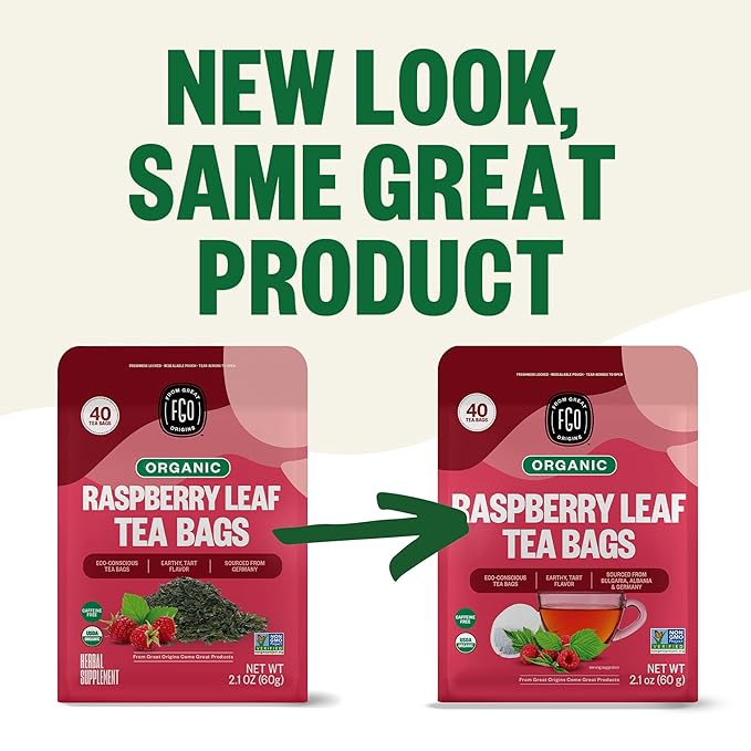 FGO Organic Red Raspberry Leaf Herbal Tea, 40 Count, Eco-Conscious Tea Bags, Caffeine Free (Pack of 1)