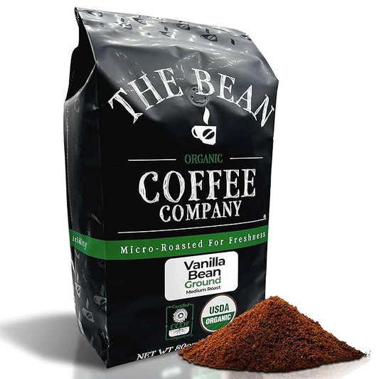 The Bean Organic Coffee Company Vanilla Bean, Medium Roast, Ground Coffee, 5-Pound Bag,Café molido tostado organico