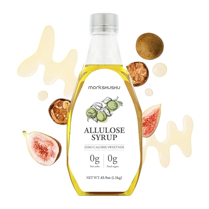 MONKSHUSHU Allulose Syrup 45.9 Fl Oz - Liquid Sweetener for Cooking, Baking, and Drinks - Keto Diet, Vegan friendly, Diabetes-Safe - Zero Calorie Sugar Substitute - Monk Fruit - Gluten Free, 0g Net Carbs, Non-GMO