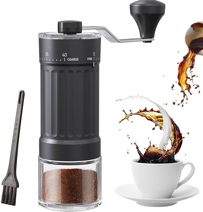 EZLucky Manual Coffee Grinder with 40 External Adjustments, 30g Capacity Hand-Crank Bean Mill, Compact Conical Burr Grinder for Espresso, Pour Over, French Press, Travel/Camping/Office