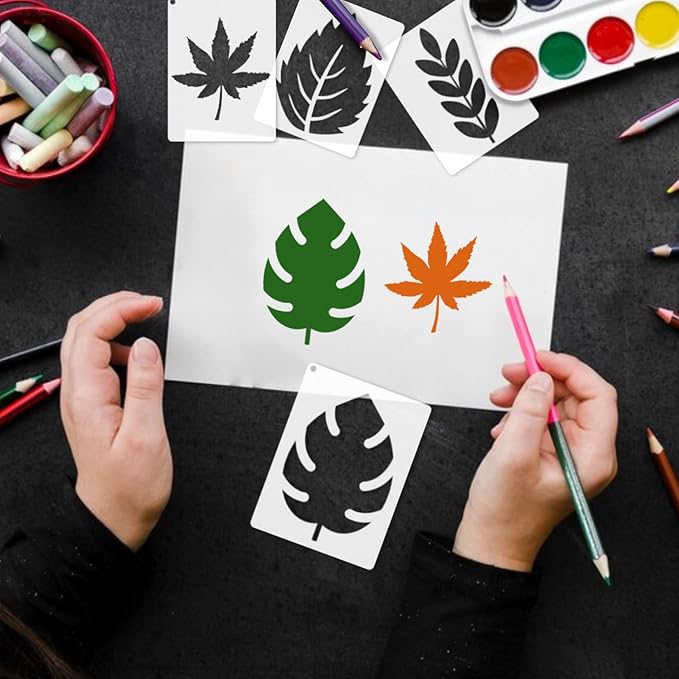 Leaf Stencils for Crafts Small Leaves and and Branches Paint Plant Stencil for Painting On Wood Wall Card Making, Tiny Nature Vine Herb Essential Art Stencils for Adults Kids (42 Leaves)