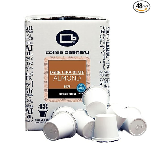 Dark Chocolate Almond Decaf Coffee Pods by Coffee Beanery | 48ct Bulk Medium Roast Arbica Coffee