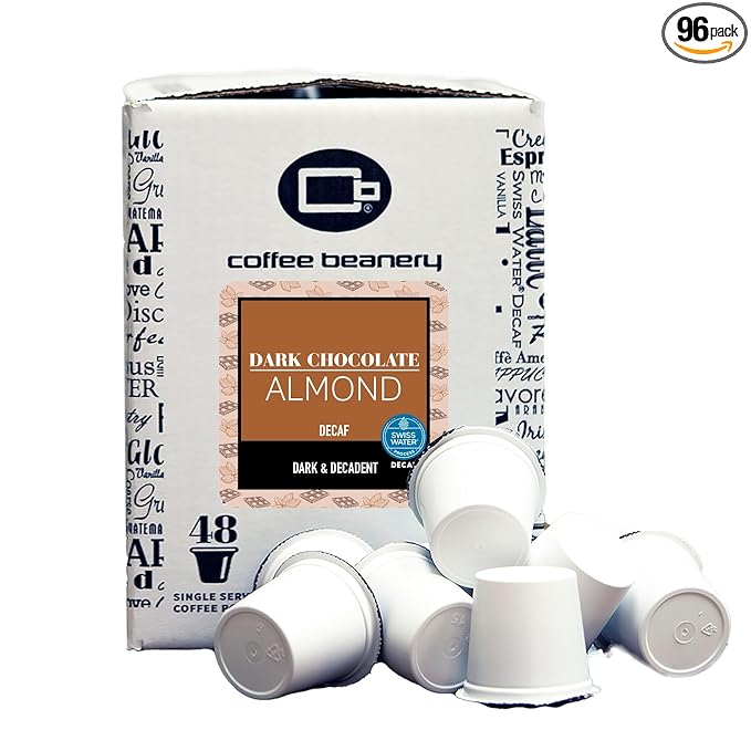 Dark Chocolate Almond Decaf Coffee Pods by Coffee Beanery | 96ct Bulk Flavored Decaf Coffee Pods Medium Roast Coffee