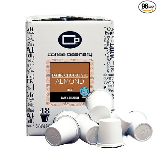Dark Chocolate Almond Decaf Coffee Pods by Coffee Beanery | 96ct Bulk Flavored Decaf Coffee Pods Medium Roast Coffee