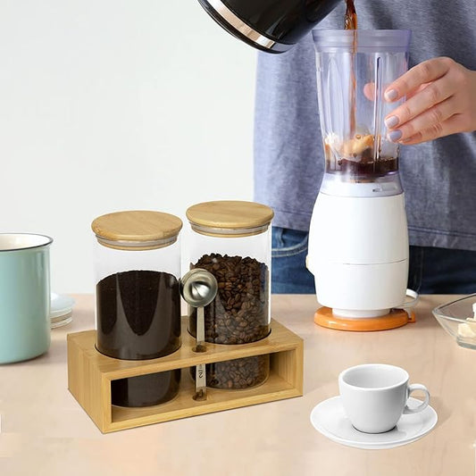 Glass Coffee Containers With Shelf - Coffee Bar Organizer And Accessories, Coffee Jars With Spoon, 2x 49oz Airtight Sealed Coffee Canister For Coffee Bean, Ground Coffee, Nuts
