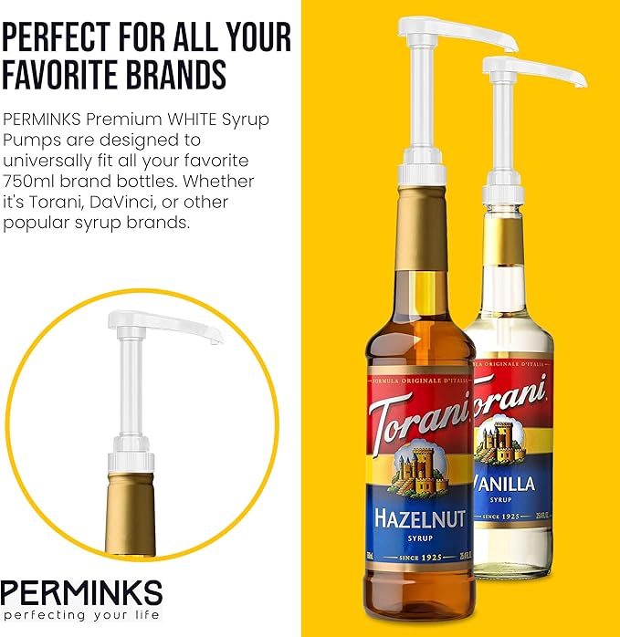 Syrup Pumps Compatible with Torani and Davinci Bottles (25.4 oz-750ml (Set of 2, White)