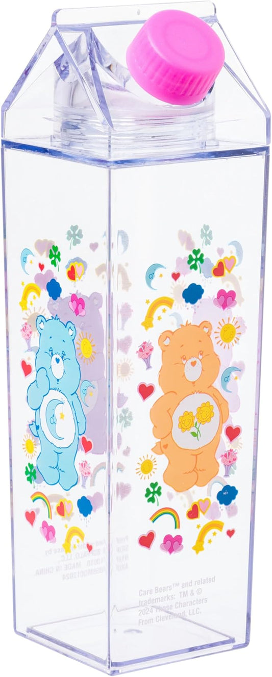 Silver Buffalo Care Bears Featuring Friend, Cheer, Grumpy, and Best Friend Bear Plastic Milk Carton Pitcher Bottle, 16.2 Ounces