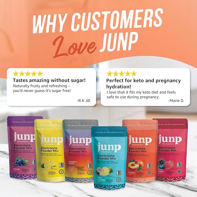JUNP Sugar Free Electrolytes Powder Packets for Water Instant Hydration Packets with Salt & Potassium, Zero Calorie, No Carbs No Sugar Electrolyte Drink Mix Sticks, Keto Friendly, Juicy Peach 5 Pack