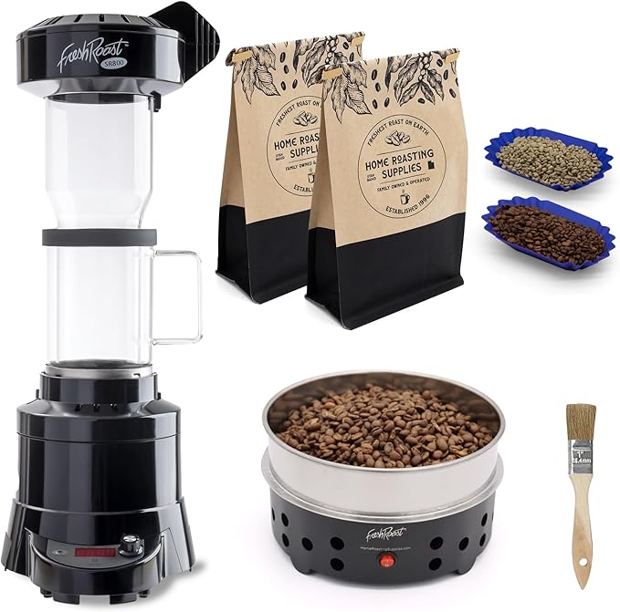 Fresh Roast SR800 Coffee Roaster Bundle – Home Coffee Roasting Machine with Glass Extension Tube, Bean Cooler & Green Coffee Samples