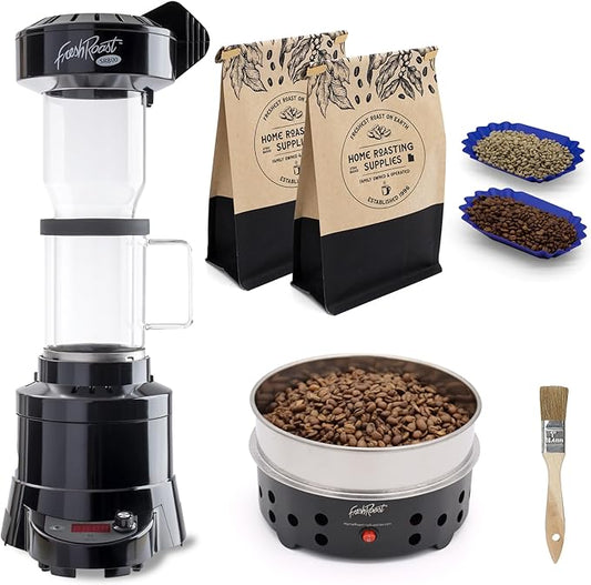 Fresh Roast SR800 Coffee Roaster Bundle – Home Coffee Roasting Machine with Glass Extension Tube, Bean Cooler & Green Coffee Samples