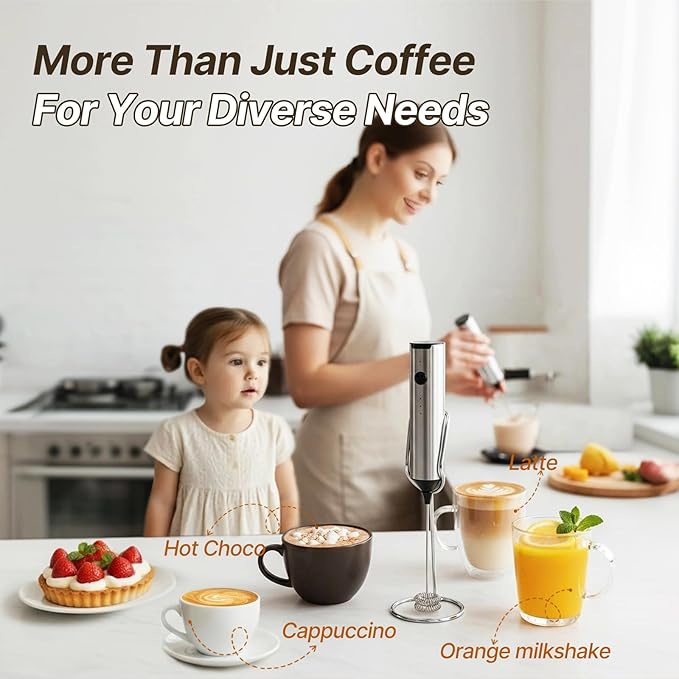 Upgraded Rechargeable Milk Frother Handheld, 3-Speed Electric Frother with 2 Whisks (Frother & Egg Whisk),304 Stainless Steel Drink Mixer for Coffee, Cappuccino, Hot Chocolate, Ideal Christmas Gift