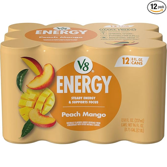 V8 Energy Peach Mango Energy Drink, 8 fl oz Can (12 Pack)
