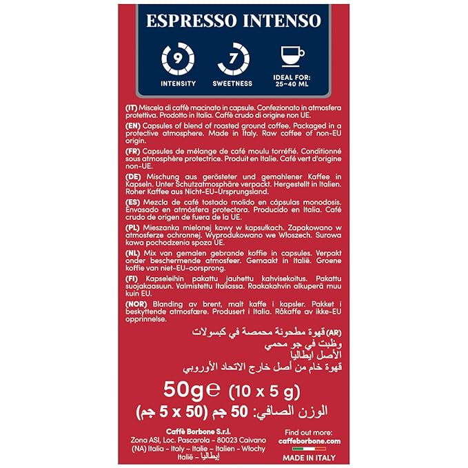 Caffè Borbone Espresso Intenso Aluminum Capsules Compatible with Nespresso Original Machines, Dark Roast, 50 Count