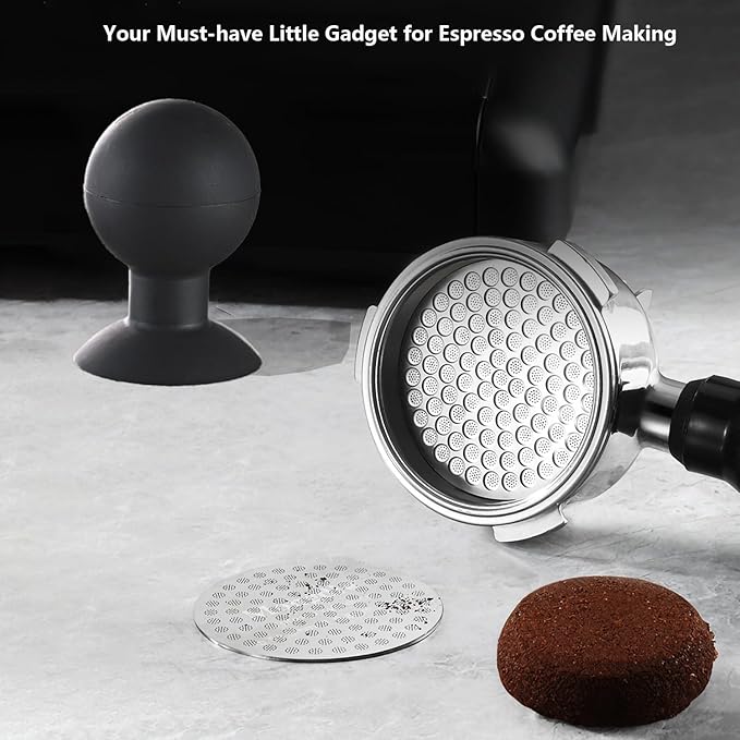 Puck Screen Reusable Mesh Coffee Filter for Espresso Portafilter Basket with Silent Puck Screen Ejector Coffee Grounds Remover Knock-Free Air Blower Kit (53mm)