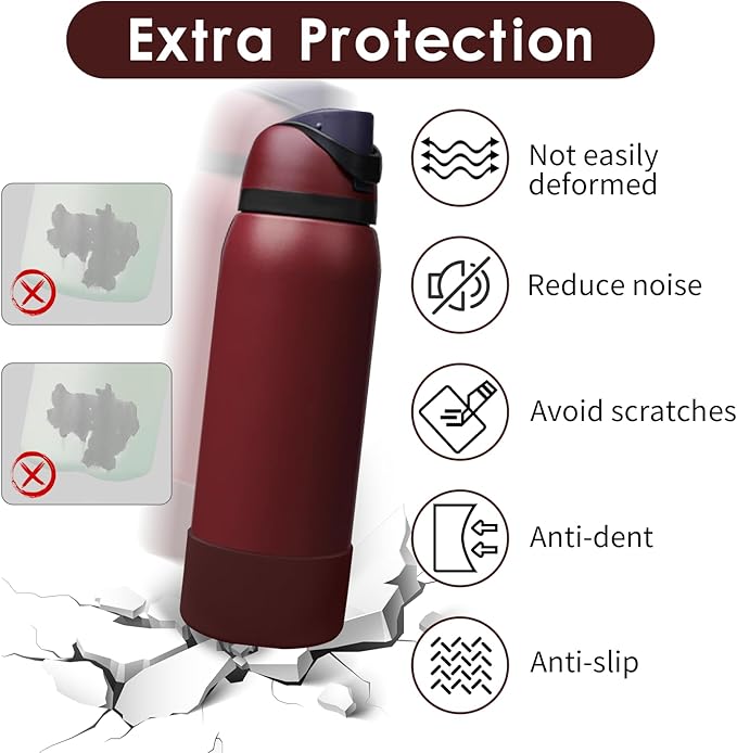 2PCS Silicone Water Bottle Boot, Compatible with Owala 24oz 32oz 40oz, Protective Anti-Scratch & Anti-Dent No Noise Sleeve Cover for FreeSip/Twist/Flip Water Bottles (Black Cherry, 24oz)