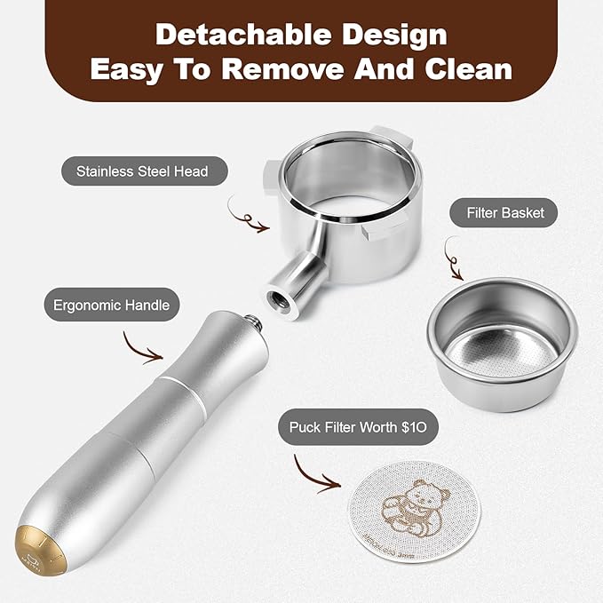 MEION Aluminium Alloy 54mm Bottomless Portafilter Compatible with Breville Barista Express Machines, Sage, Barista Pro, BES870XL, BES880, Espresso Portafilter with 18g Filter Basket & Puck Screen