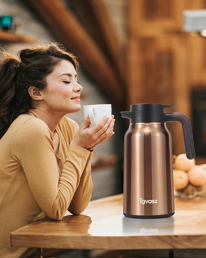Thermal Coffee Carafe 70 oz - 36 Hour Hot Stainless Steel Carafes for Hot Liquids-Insulated Coffee Carafes For Keeping Hot/Cold Coffee, Tea, Water, Drink Dispenser for Parties(Black)