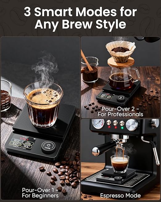 INSMART Coffee Scale with Timer, Bluetooth Espresso Scale with App Sync 5kg/0.1g High Precision, Large Color Display Digital Kitchen Scale, 5 Units & 3 Brew Modes for Pour-Ove, Espresso, Kitchen