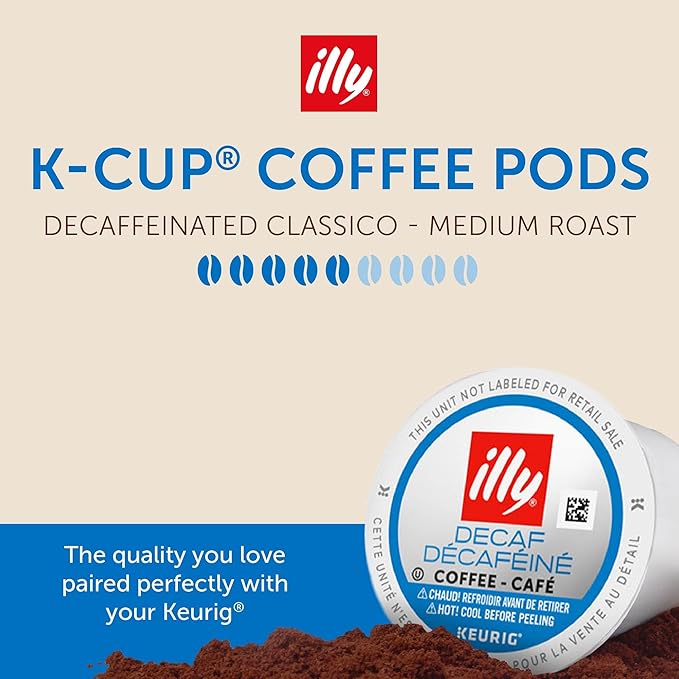illy Decaf Coffee K Cup, Pods for Keurig Machines, Classico Decaffeinated Medium Roast, 100% Arabica, Premium Italian Coffee, 10 Count, 6 Pack