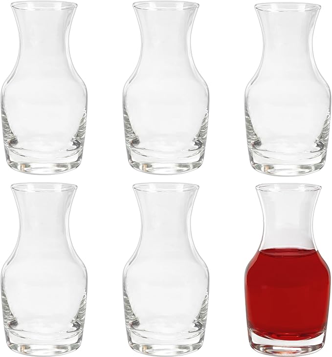 Cornucopia Brands Individual Wine Carafes (6-Pack); Small 6.5oz Single-Serving Personal Mini Size Wine Decanters