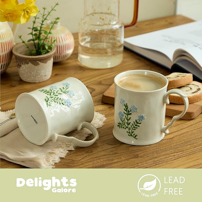 Artistic Lavender pattern Ceramic Coffee Mug - 16oz, Hand-Painted, Microwave heating and dishwasher cleaning available, Ideal for Daily Brews