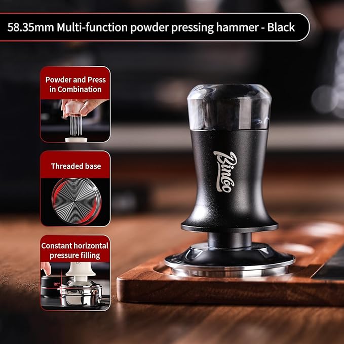 Bincoo 2-in-1 Coffee Tamper 58MM& WDT Tool,Espresso Tamper with Distributor Stirrer Function-Magnetic Espresso Tamper with 12 Needles,Professional Coffee Distribution & Tamping Tool for Barista(Black)