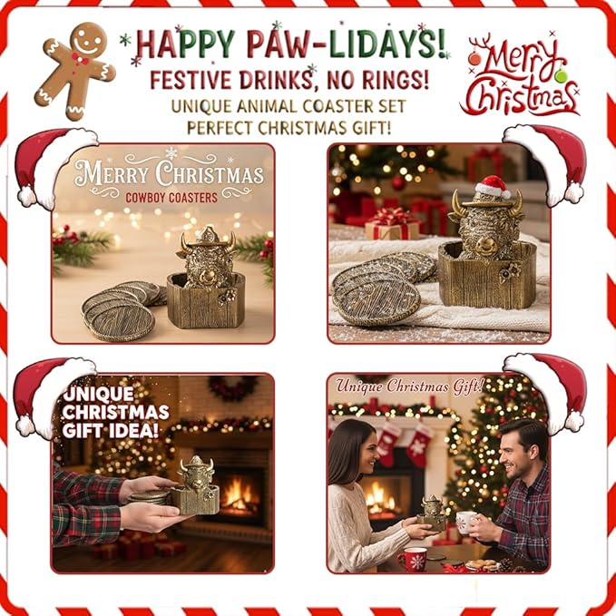 Cabin Coasters Set 6 Full Size Non-Slip Bar Coasters, Indoor Christmas Decorations, Man Cave Gifts for Men, Rustic Handmade Decor for The Home (Buffalo)