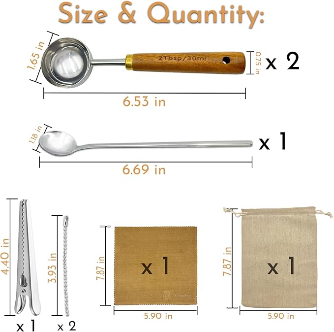 Coffee Scoop with Wooden Handle 2 Tbsp (30 ML) 304 Stainless Steel Measuring Tablespoon Scoop for Ground Coffee, Espresso, Tea, Protein Powder, Spices, etc. (6 Pack)