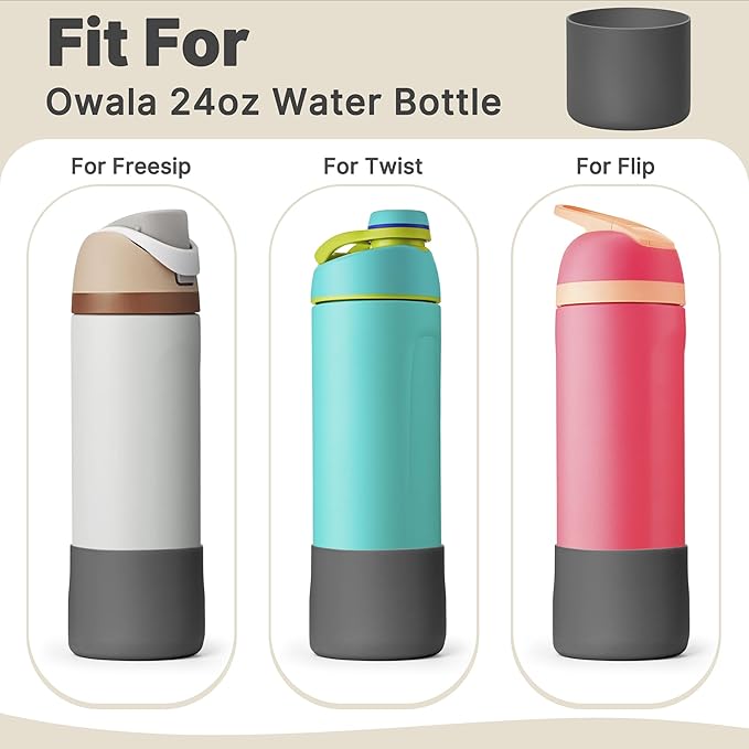 Silicone Boot for Owala 24 oz Water Bottle, Anti-Slip Protective Sleeve Bottom Cover for Owala Twist/FreeSip/Flip Stainless Steel Water Bottle (Dark Grey)