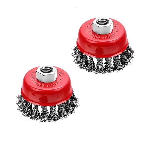 MIKILIKIEN 2 Pcs 2.5 inch Wire Cup Brush for 4 1/2 Angle Grinder,Wire Wheel Cup Brush for Grinders, 5/8" -11 Threaded, for Heavy Cleaning Rust, 0.020" Carbon Steel