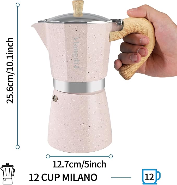 Mongdio Stovetop Espresso Maker Moka Pot, Cuban Coffee Maker Stove top coffee maker Moka Italian Espresso Greca Coffee Maker Brewer Percolator, 12 Espresso Cups, 20 oz - Pink