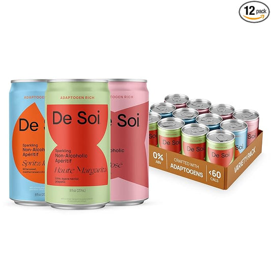 De Soi Best Sellers Variety Pack Mocktails NA Drinks 8 fl oz (12-pack) – Non-Alcoholic, Caffeine Free Adaptogen Drinks, Sparkling Botanical Mocktail Variety, Gluten Free, Low Sugar