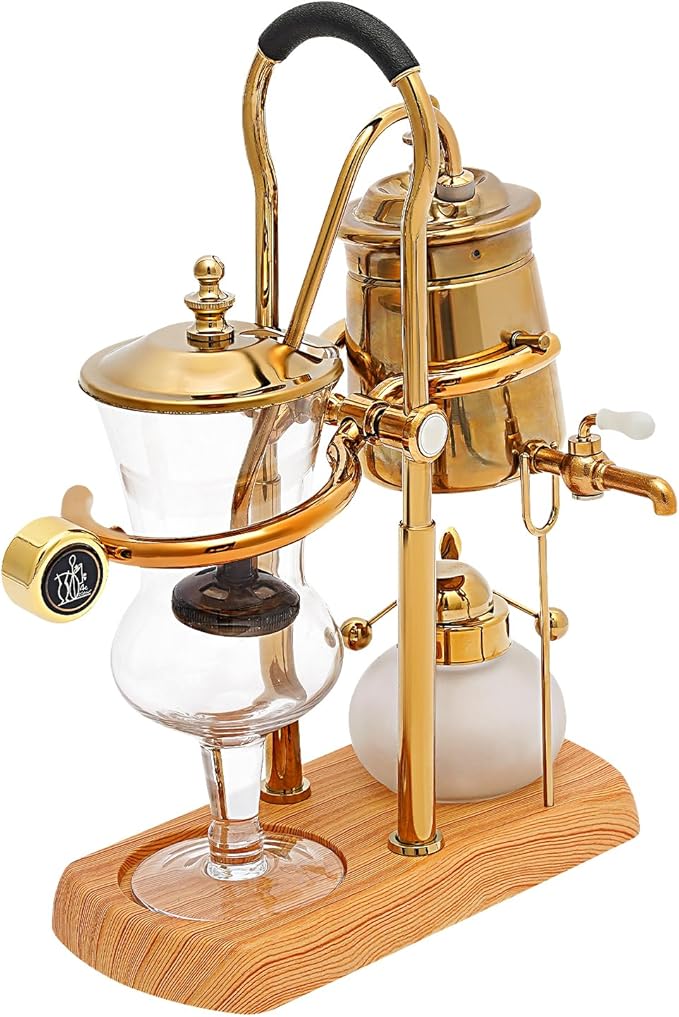 Belgian Siphon Coffee Maker, Luxury Balance Syphon Coffee Maker Set Belgium Vintage Classic Brewing Coffee Set, Smooth Great Aroma, Gold Color 400ml/15oz