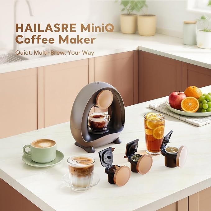 3 in 1 Single Serve Coffee Maker for K Cup, Ground and Tea Leaves, Grey Mini K Cup Coffee Brewer with One Button Operation,1400W 20s Fast Heating,Small Spaces for Bedroom/Dorms/Office/Kitchen