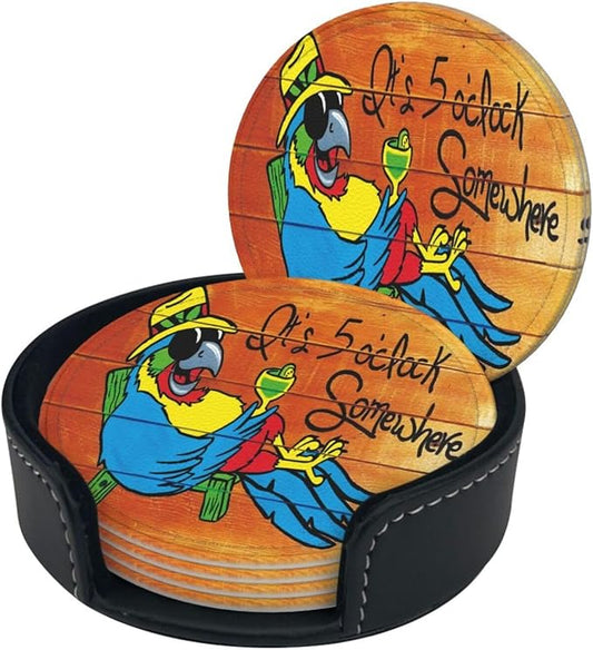 It's 5 O'Clock Somewhere Coasters Set of 6 for Drinks Coffee Table Gifts Home Décor 3.9 Inches