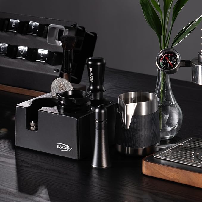 IKAPE 53MM Espresso Tamper Kit 4 in 1, Coffee Tamper, WDT Tool, Paper Filters (200pc), Dosing Funnel