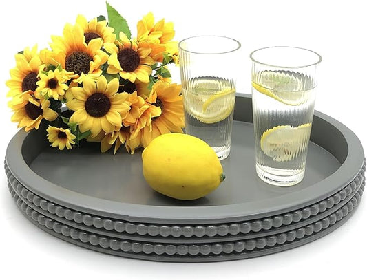 Carah & Cossh Oval Wooden Tray, Modern Decorative 16''x12'', Farmhouse Rustic Serving Tray, Table Centre, Perfect for Storage and Display (Gray)