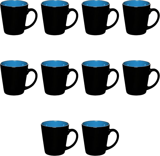 DISCOUNT PROMOS Ceramic Coffee Latte Mugs 12 oz. Set of 10, Bulk Pack - Perfect for Coffee, Tea, Espresso, Hot Cocoa, Other Beverages - Blue