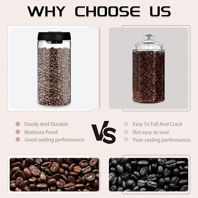 Vacuum Coffee Canister for Coffee Bean Storage, 1.8L/60.9oz Airtight Coffee Storage Container, Glass Manual Vacuum Seal Coffee Container with Scoop for Bean, Ground, Tea