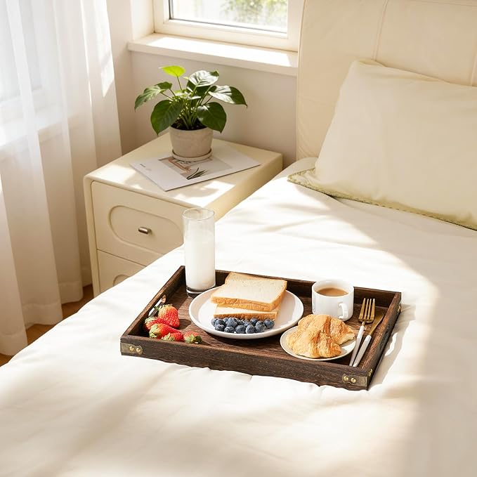 Serving Trays for Party-17In Large Serving Tray with Handles,Wooden Coffee Table Tray&Charcuterie Boards,Serving Platter for Breakfast in Bed Tray,Decorative Rectangular Tray for Ottoman/BBQ/Kitchen
