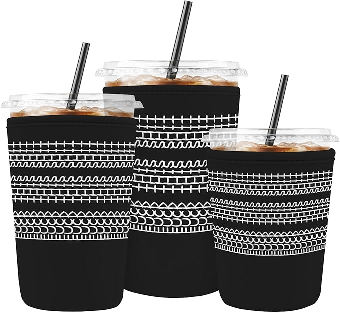 Iced Coffee Sleeve Reusable Cup Sleeves for Cold Drinks Neoprene Koozie Cozy Plastic Cup Covers for Drinks, Letters