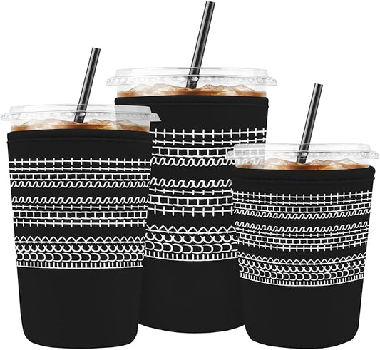 Iced Coffee Sleeve Reusable Cup Sleeves for Cold Drinks Neoprene Koozie Cozy Plastic Cup Covers for Drinks, Letters