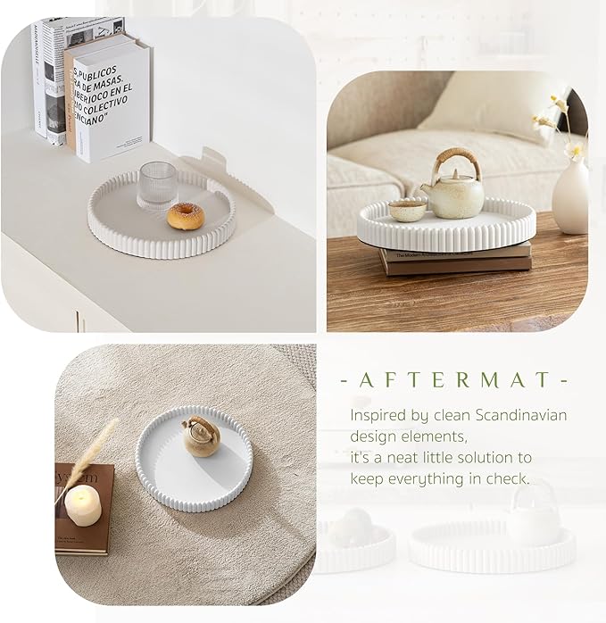 Coffee Table Tray, Home Decor Round Tray, Concrete White Coffee Table Decor Trays, Serving Decorative Trays for Dining Table
