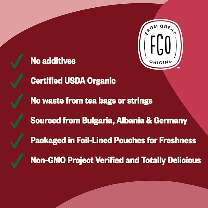 FGO Organic Red Raspberry Loose Leaf Herbal Tea, Cut and Sifted, Caffeine Free, 16oz Bulk Resealable Pouch, Packaging May Vary (Pack of 1)