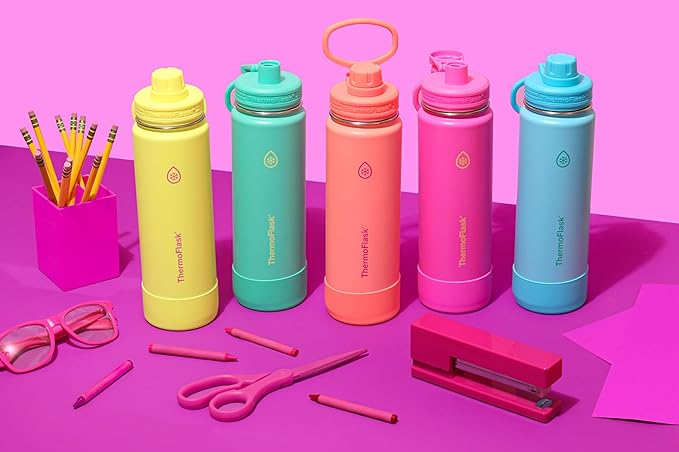 ThermoFlask 24 oz Double Wall Vacuum Insulated Stainless Steel Water Bottle with Spout Lid, Shocking Pink