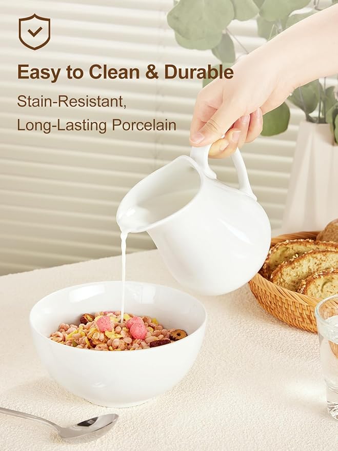 Yedio 17 oz Porcelain Milk Creamer Pitcher with Handle, White Creamer, Microwave & Freezer Safe