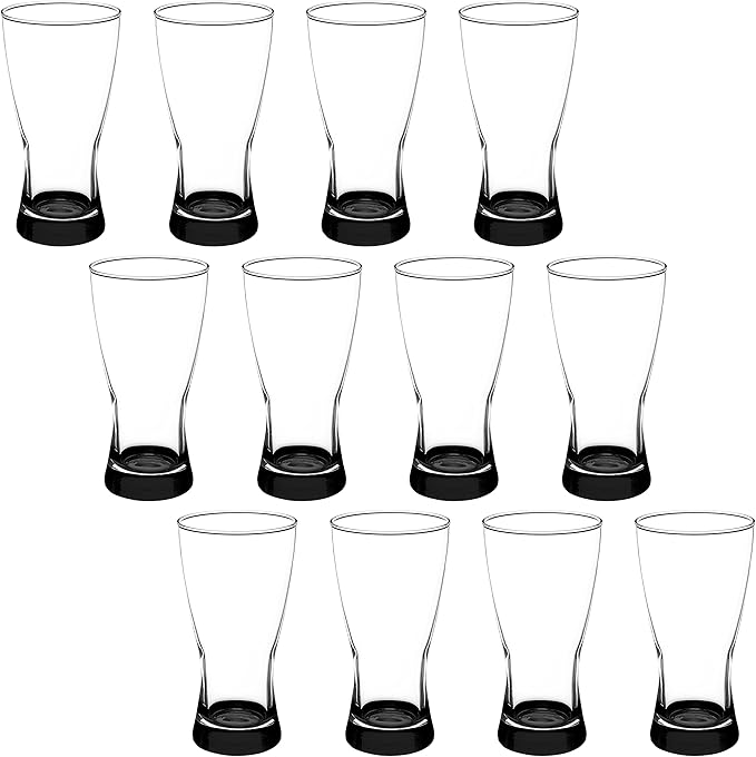 DISCOUNT PROMOS Pilsner Glasses 13.25 oz. Set of 12, Bulk Pack - Made in the USA, Perfect for Hotels, Restaurants, Bars and Even Party Favors - Black